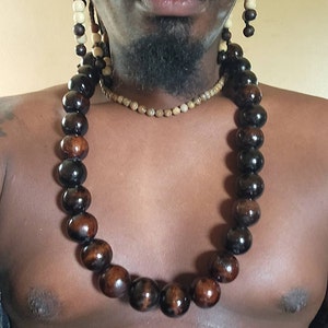 Big Boss Long wooden Bead necklace, High glossed prayer beads, Akuma necklace, long wooden necklace, men's jewelry