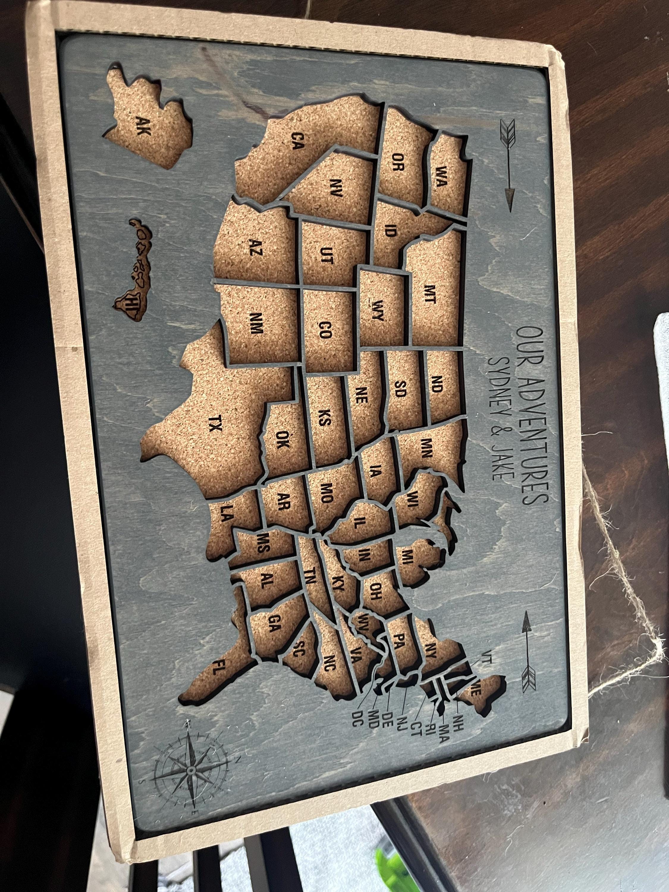 Push Pin USA Map Travel Map For Couples Gift, Wooden Map Of United States One Year Anniversary Gift, Personalized Cork Board Map With Pins