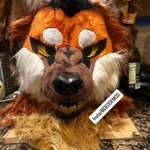 Snarling Semi Toony Canine Werewolf Fursuit Head Base Monster