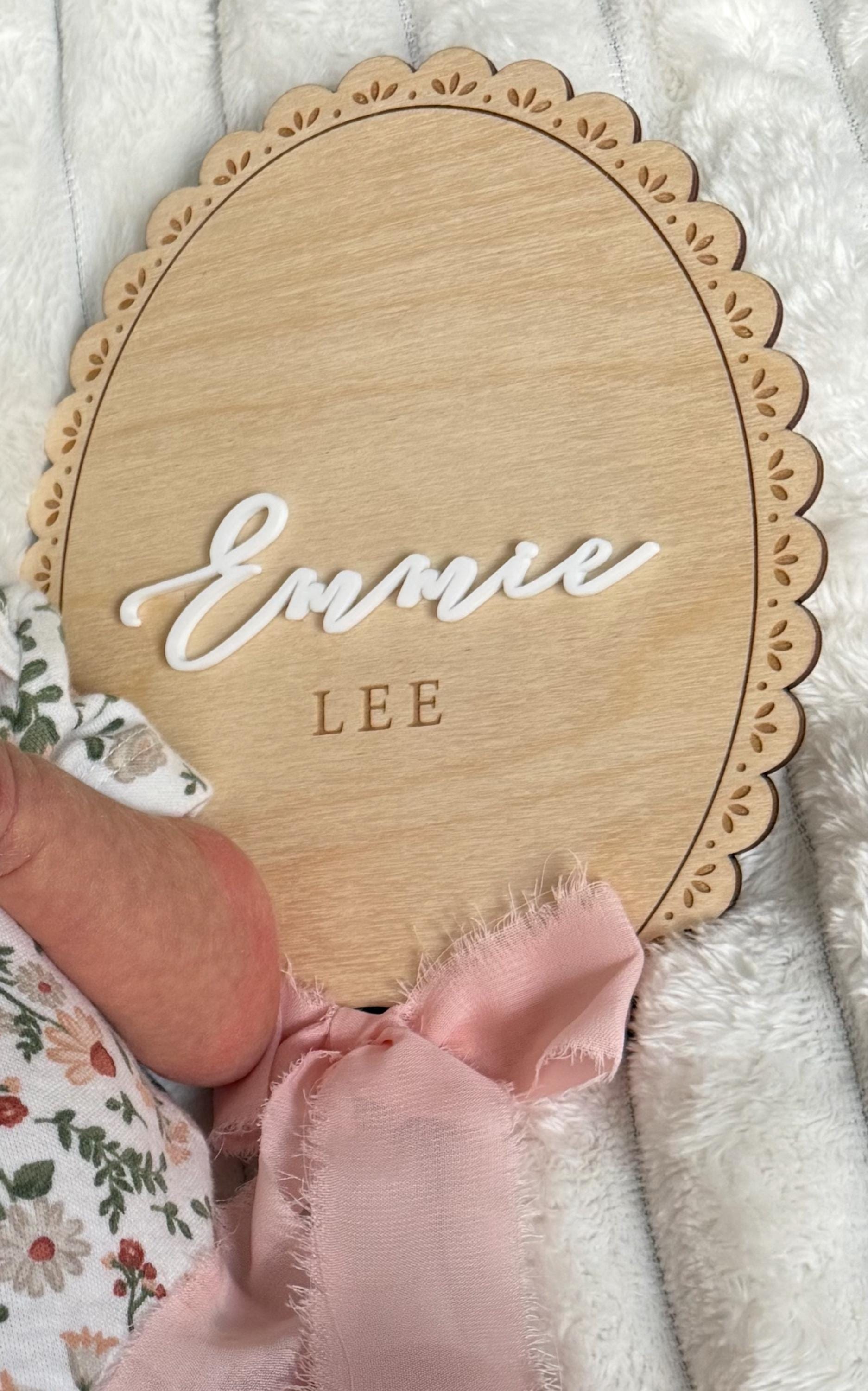 Ribbon Bow Name Sign | Personalized Hospital Birth Announcement | Baby Gift | Baby Photo Prop | Vintage Lace Trim Coquette