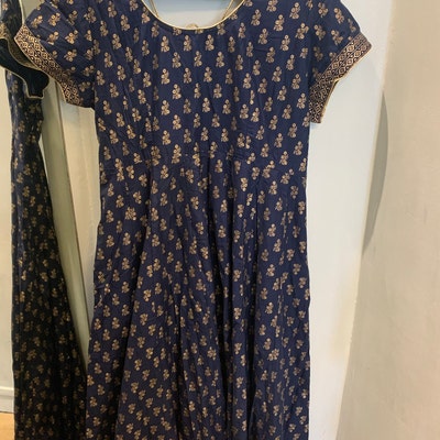 Blue Handblock Printed Anarkali Kurta