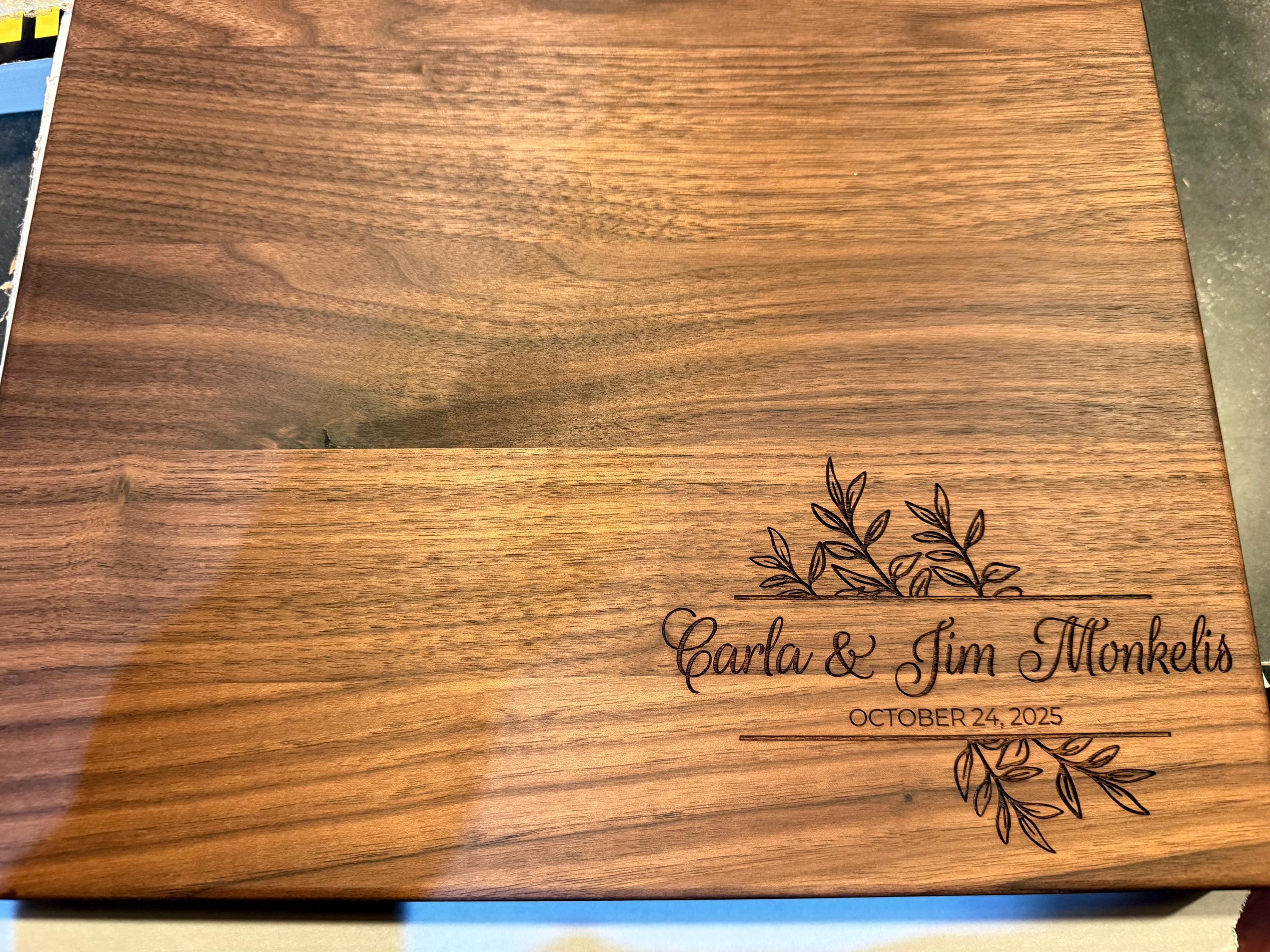 Wood Cutting Board, Personalized Cutting Board, Floral Engagement Gift For Couple, Personalized Charcuterie Board, Engraved Wedding