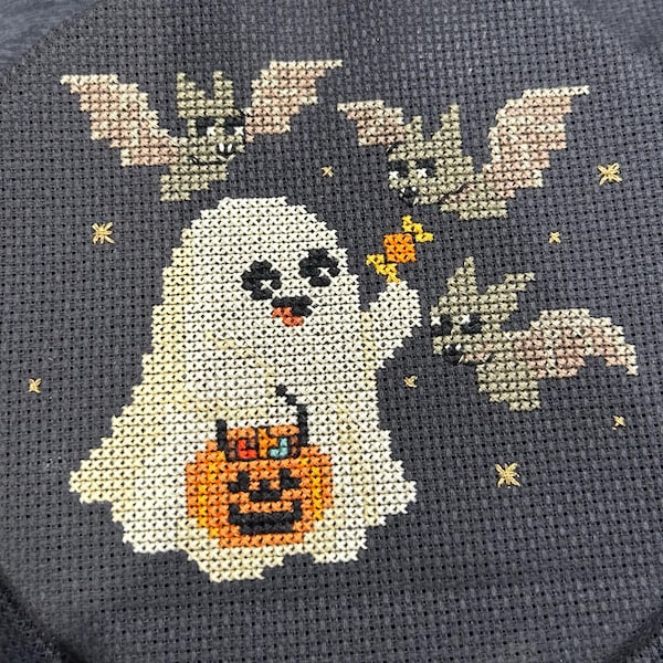 Tiny Halloween Cross Stitch Pattern Funny Ghost With Bat Embroidery ...