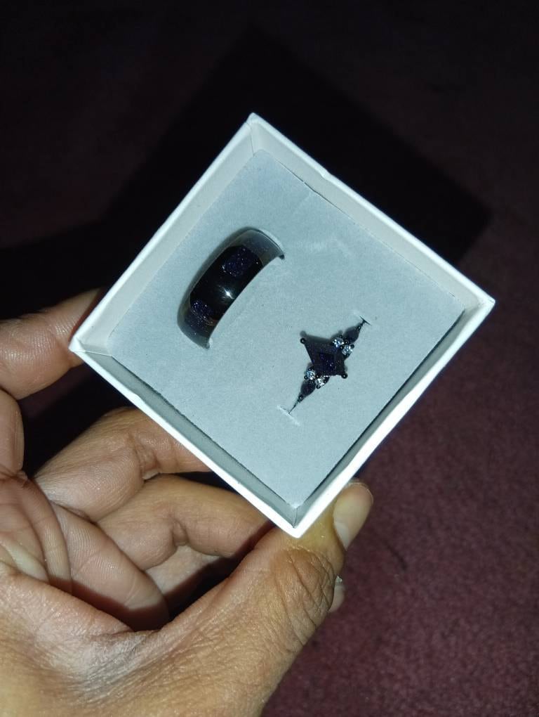 Orion Nebula Ring Set, Matching Promise Rings for Couples, Blue Sandstone Rings Engagement Ring Anniversary Gift.