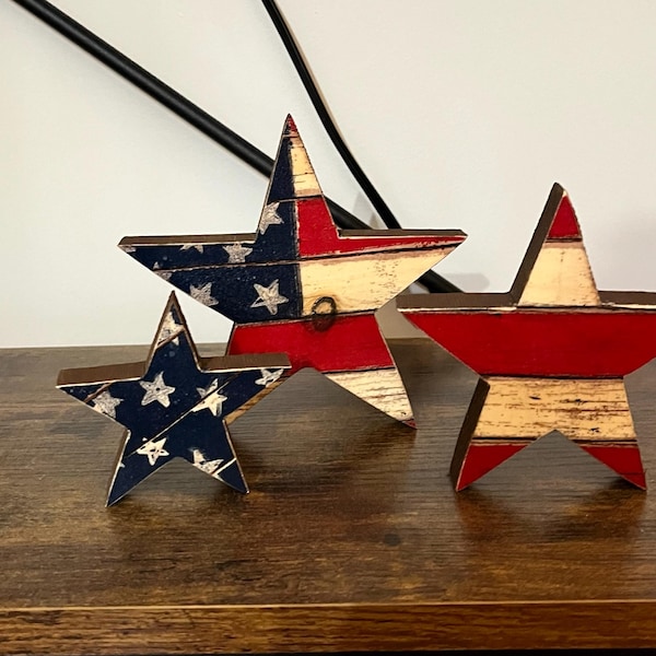 Americana Wooden Star Decor: Rustic 4th of July Tiered Tray Accents - Etsy