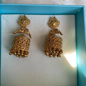 Tarinika Dhvani Peacock Antique Gold Plated Jhumka Earring With ...