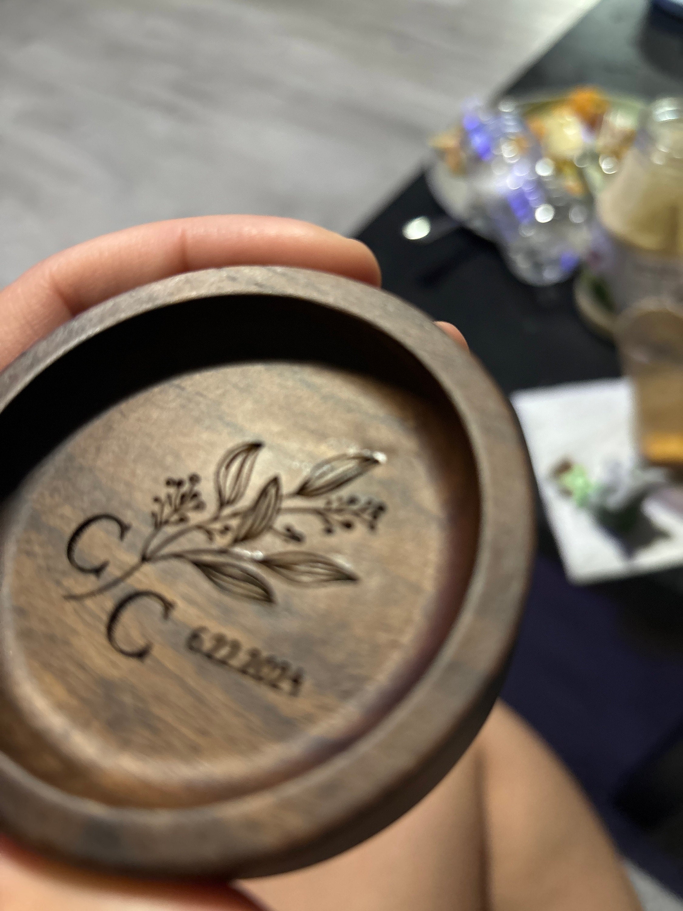 Custom Round Wood Ring Dish, Engagement Ring Holder, Personalized Wedding Ring Dish, Wedding Gift, 5th Anniversary Gifts, Gifts for Newlywed