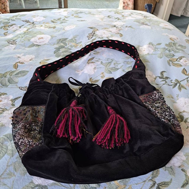 Velvet Shoulder Bag, Midnight Rose Velvet Purse, 70s Vegan
