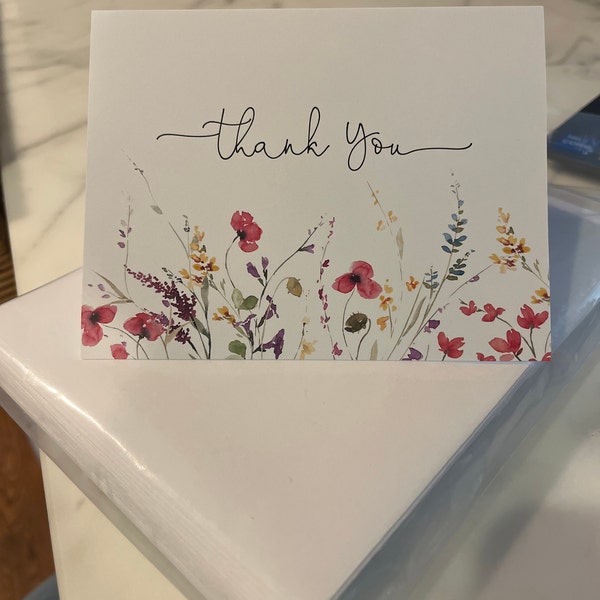 Watercolor Wildflower Thank You Cards - Set of 12 With Envelopes - 978 ...