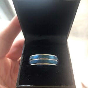 Blue Tungsten Ring, Hammered Mens Wedding Band - Etsy