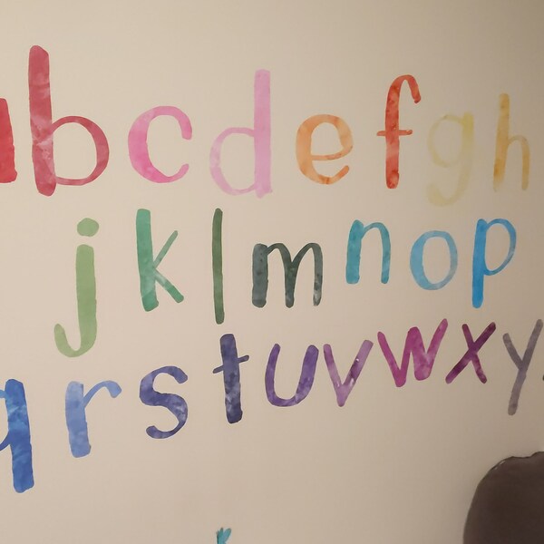 Watercolor Alphabet Set, Peel and Stick Decal, Reusable Wall Decal ...