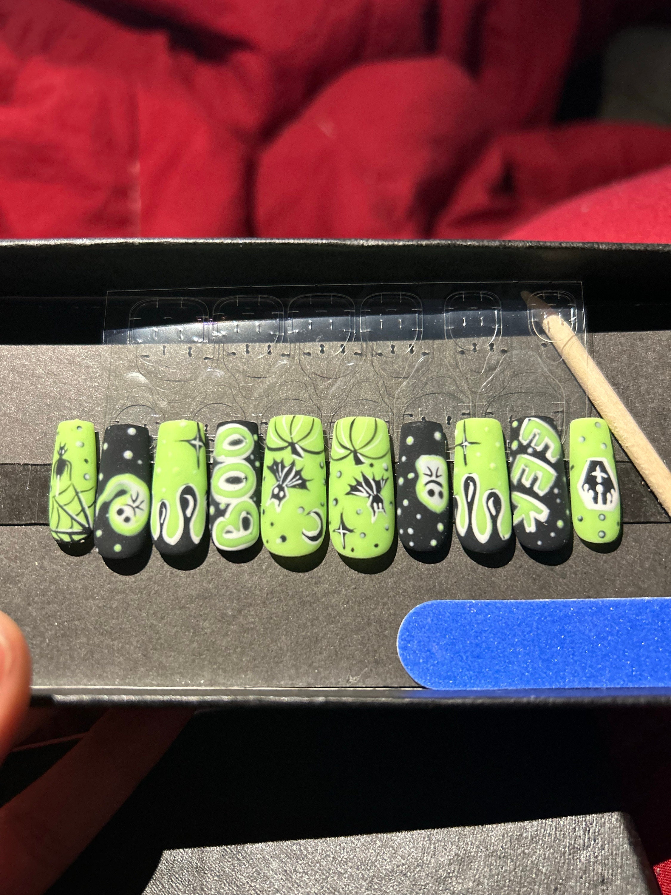 Midnight Magic Fake Nails | Black Pink Halloween Special Press On Nails Stiletto | Hand-made Glue On Nails | Luxury Fake Nails HA4