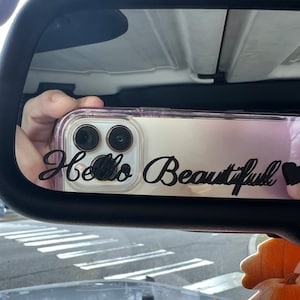 Miarita Hello Beautiful Rearview Mirror Decal – 3 Pack Of Positive Affirmation Stickers For Car Mirrors (Black)