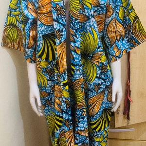 Long Ankara Kimono, Oversized Tribal Duster, Short Sleeve