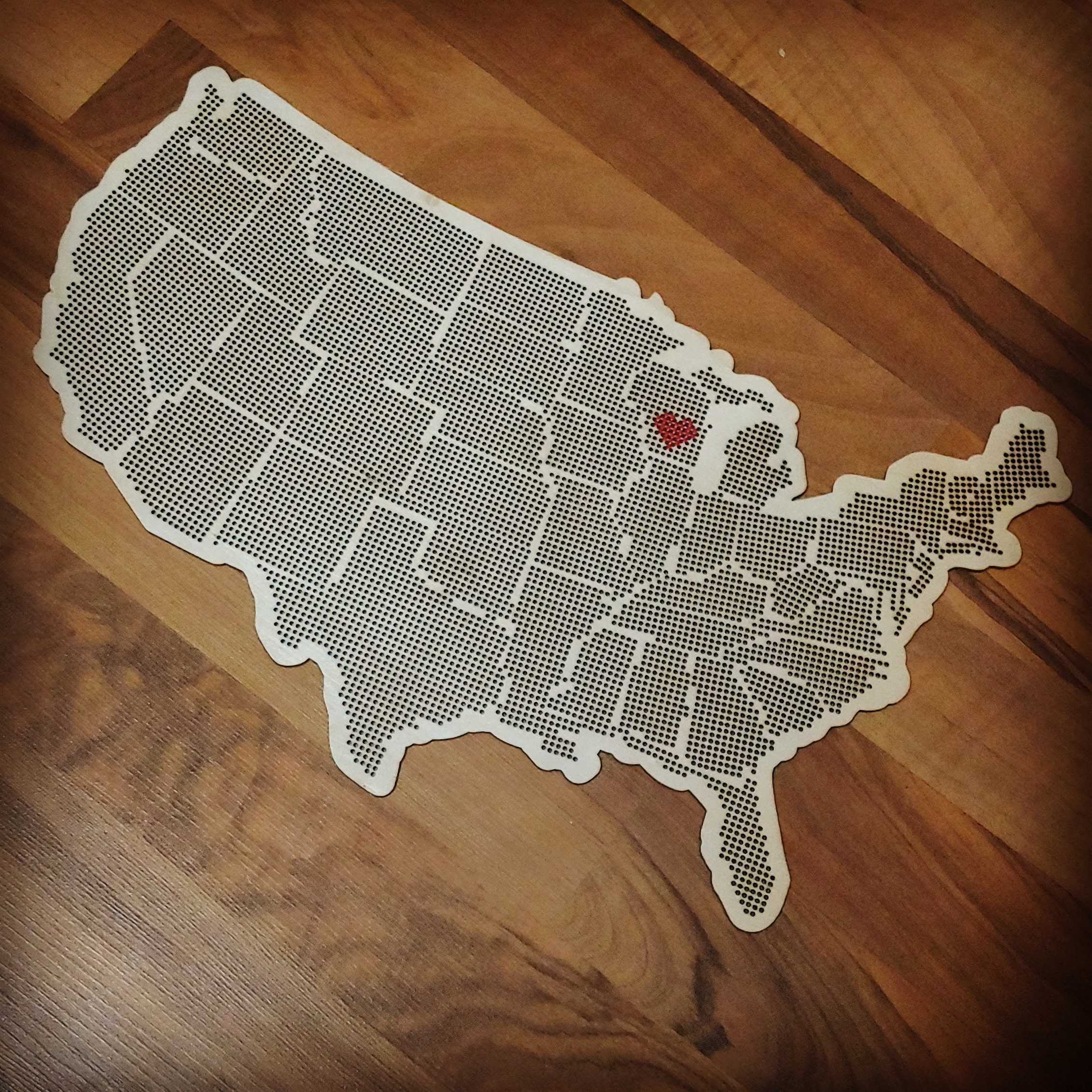 Stitchable Wooden US State Map | Cross Stitch & Embroidery United States Perforated Wood Map | Plywood Needlepoint Wedding or Moving Gift