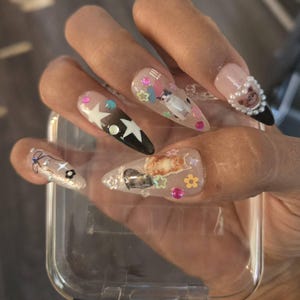 Shiny Multicolor Bug Gallery Gold Framed Press on Nails - Luxury Handmade Fake Fingernails - 3D Insect Lover Nails - Glue on Nails C28