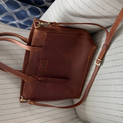Cognac Leather Bag, Leather Tote Bag, Genuine Leather Tote, Shoulder ...