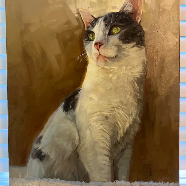 猫　油絵 カスタムペット油絵：パーソナライズされた猫の肖像画、ペットの記念碑