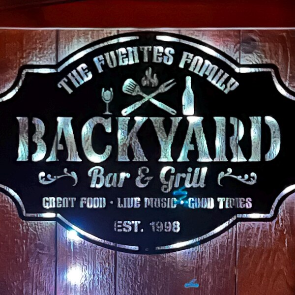 Personalized Backyard Pool Metal Sign LED Light, Outdoor Wall Art Decor ...