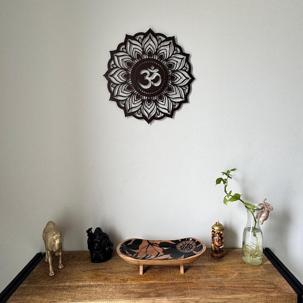 Image showcasing Om Mandala Metal Wall Art, Inspirational Wall Art, Yoga Room Decor ...
