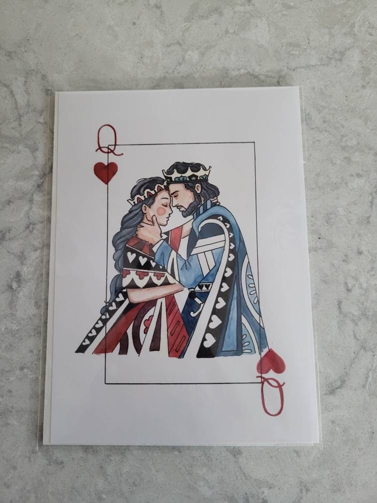 King and Queen Wall Art | Watercolor Illustration | 8x10&quot; 5x7&quot; Art Print | Valentines Gift | King & Queen Playing Cards | Wedding Gift