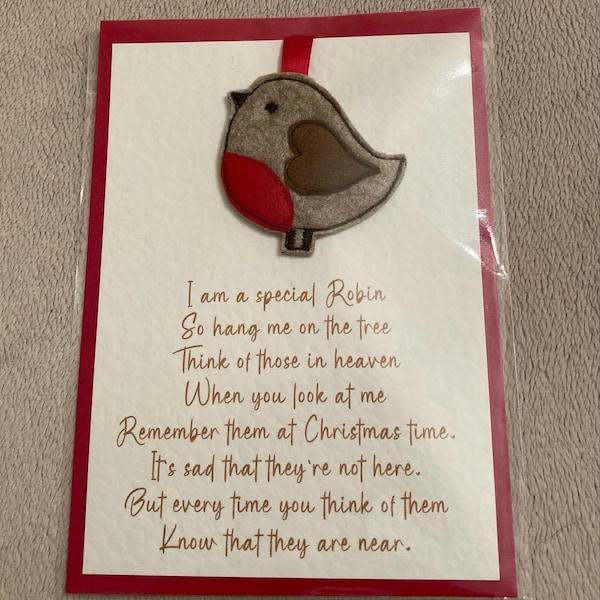 Remembrance Christmas Robin & Card, Felt Robin Tree Decoration ...