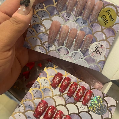 Black and Pink Press on Nails, Luxury Press on Nails, Crystal Black Nails, Press on Nails Long