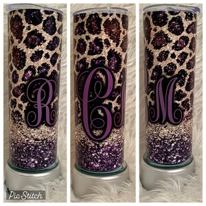 20 OZ Seamless Purple Glitter Leopard Skinny Tumbler Design - Straight ...