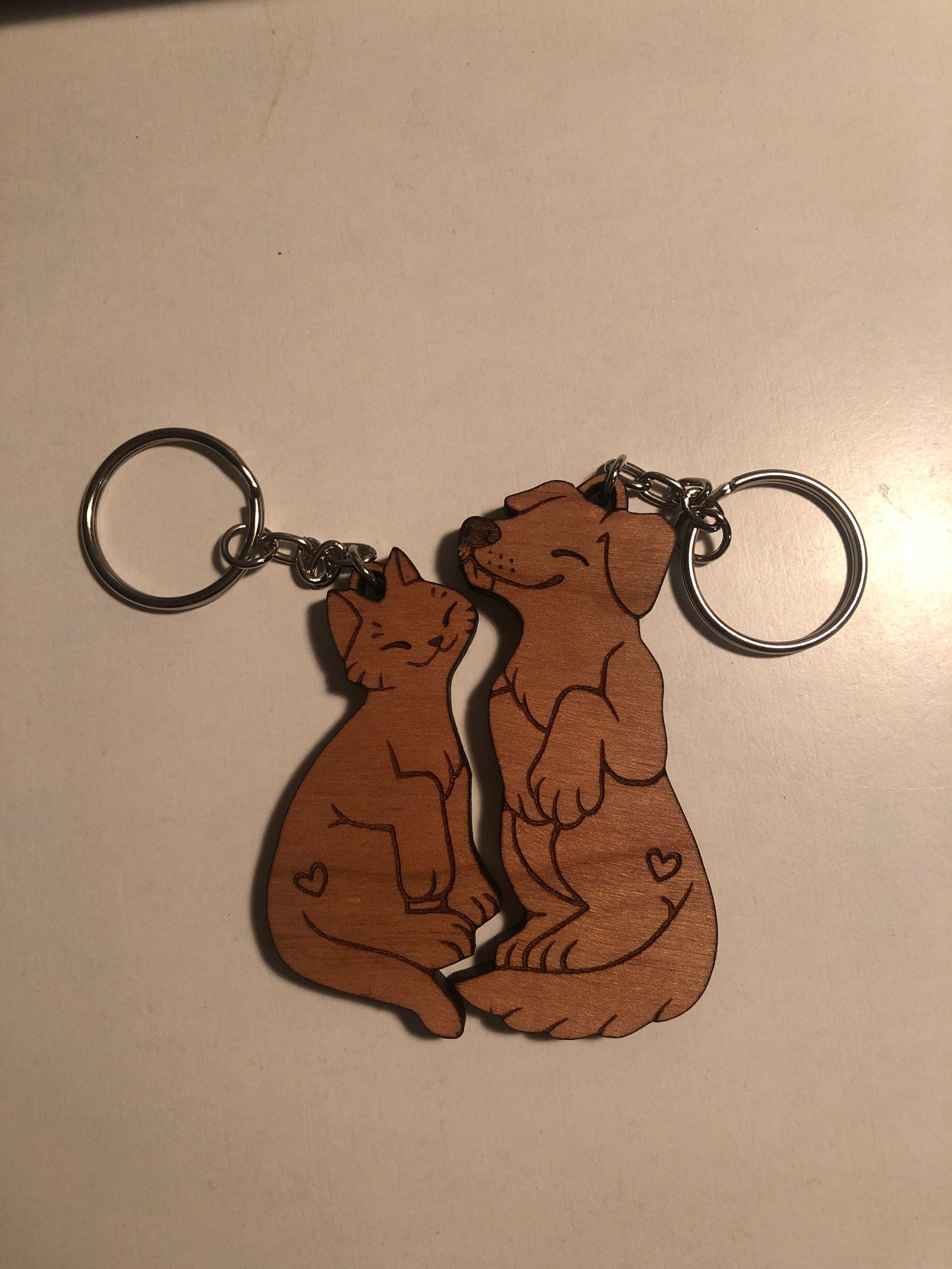Dog and Cat Couple Keychains - Friendship or Relationship matching wooden keychain set