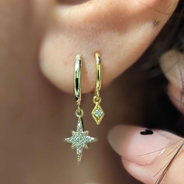 Dangling Hoop Earrings by Caitlyn Minimalist • Dainty Diamond Charm ...