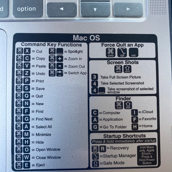 MacBook Keyboard Shortcut Vinyl Decal Sticker | Mac OS Cheat Sheet ...