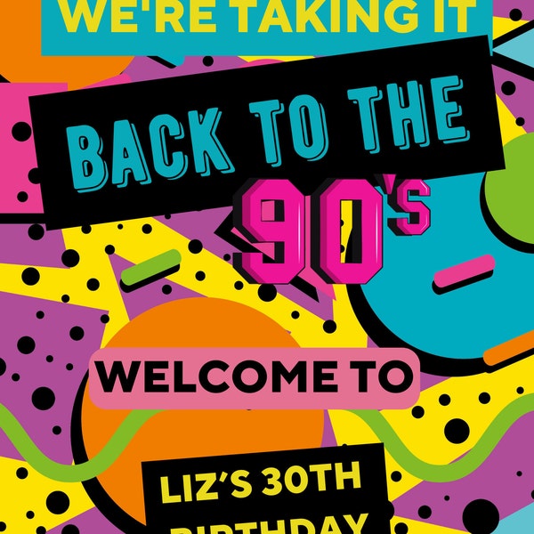 Editable 90s Party Welcome Sign, Back to the 90s, Throwback Party ...