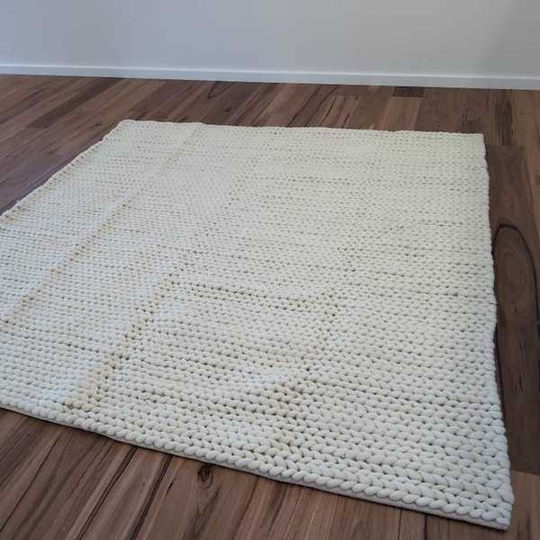 The Indoor Store - Hand Woven Chunky Wool Area Rug, Ivory/off-white ...
