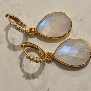 Customer photo from Anjum, Moonstone Huggie Hoop Earrings, 14k Gold-Filled with CZ