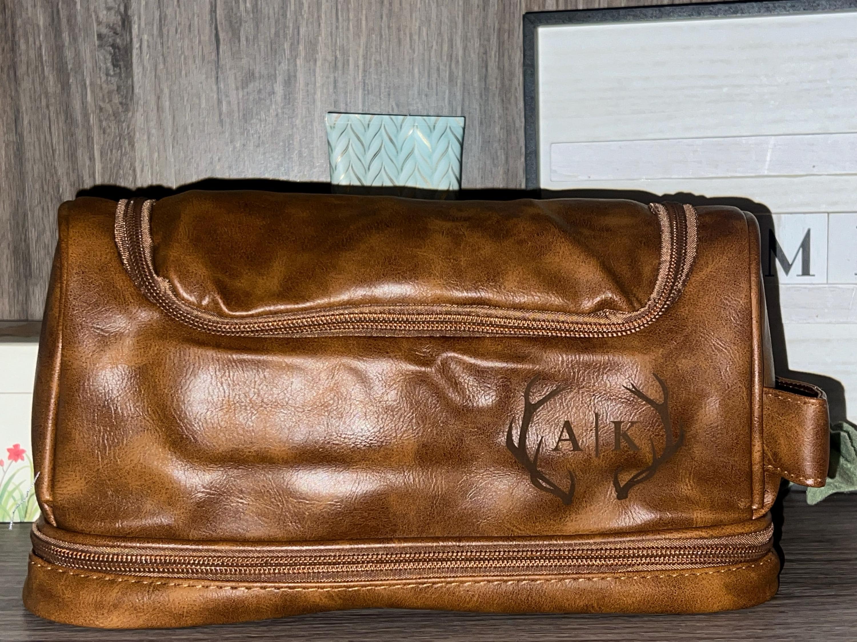 Personalized Travel Bag For Men, Faux Leather Hanging Toiletry Bag, Dopp Kits Personalized, Custom Gift For Men, Groomsmen Dopp Kit For Him