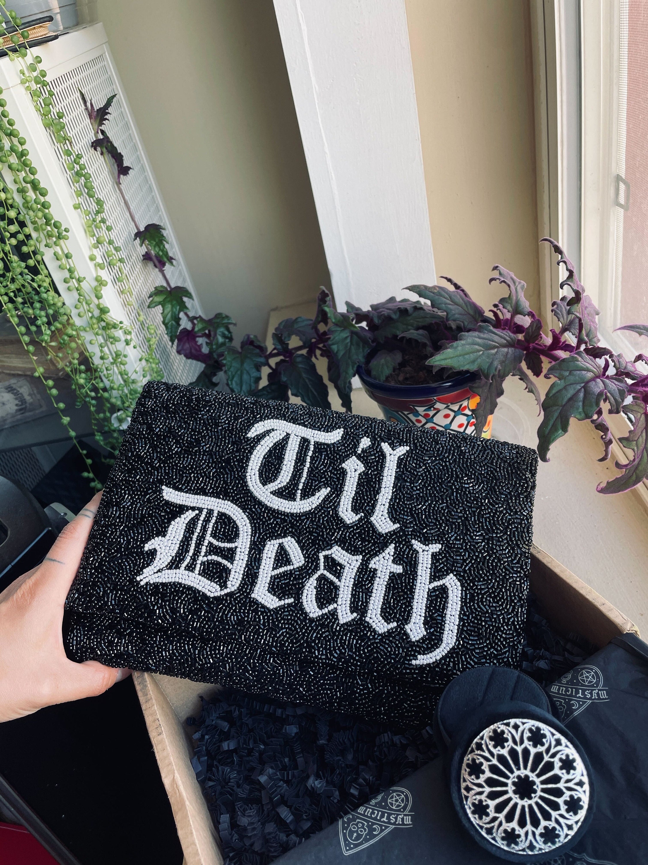 Gothic Braut Clutch Tasche, Gothic Clutch Tasche für Braut, Schwarze Braut Clutch Tasche, Schwarze Braut Perlen Clutch Tasche, Gothic Hochzeit Clutch