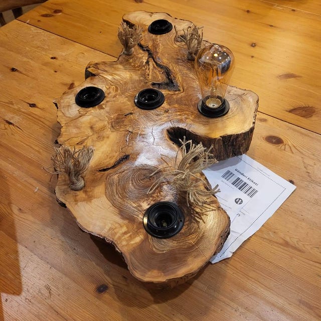Live Edge Olive Wood Slab Pendant Chandelier, Rustic Lighting