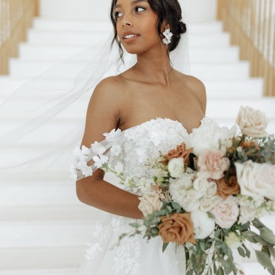 CELENA // White Flower Wedding Earrings,long Floral Bride Earrings ...