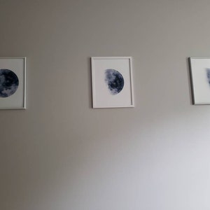 Moon Phase Print Set of 3 Watercolor Prints Celestial Bedroom Wall ...