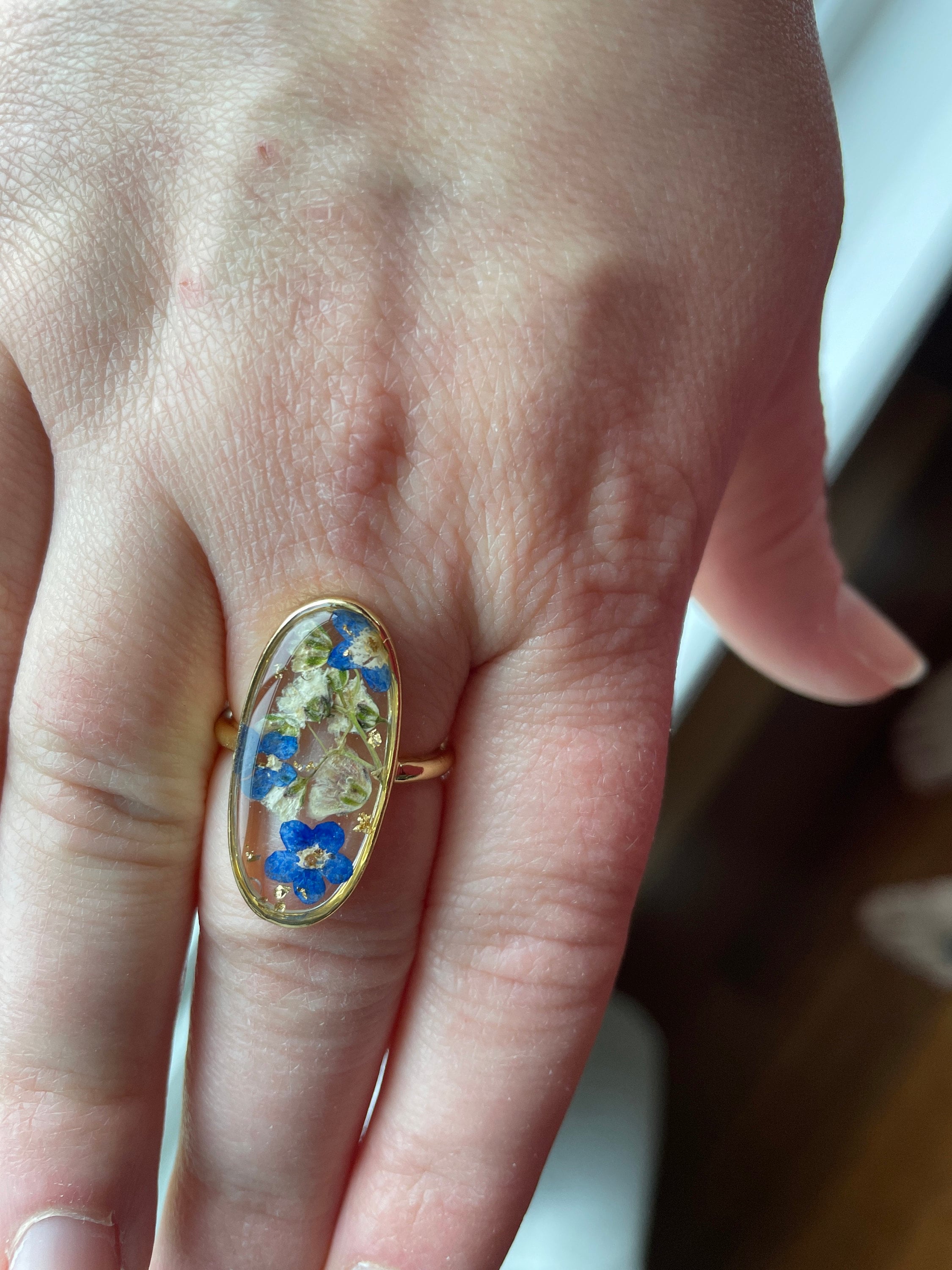 Personalized birth flower ring, birth month flower jewelry, personalized birthday gift for her, nature inspired ring, custom resin ring