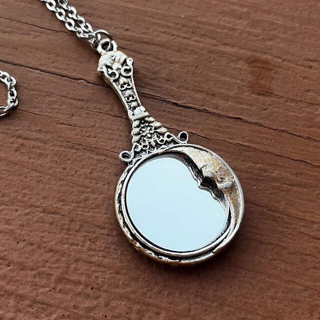 2 Pcs Antique Silver Moon Face Hand Mirror Pendant 30x62mm A4244
