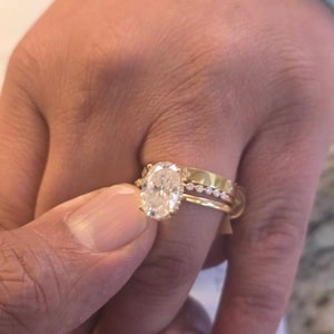 4 CT Oval Cut Moissanite Engagement Ring Set 14K Gold Bridal Ring Set For Her Wedding Ring With Round Flush Set Matching Band Women Gift