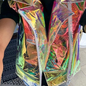 Sequin Holographic bodysuit + skirt set unicorn crystal sequin  dress clear long sleeve Skirt cyber cyberpunk costume bling bling club DJ