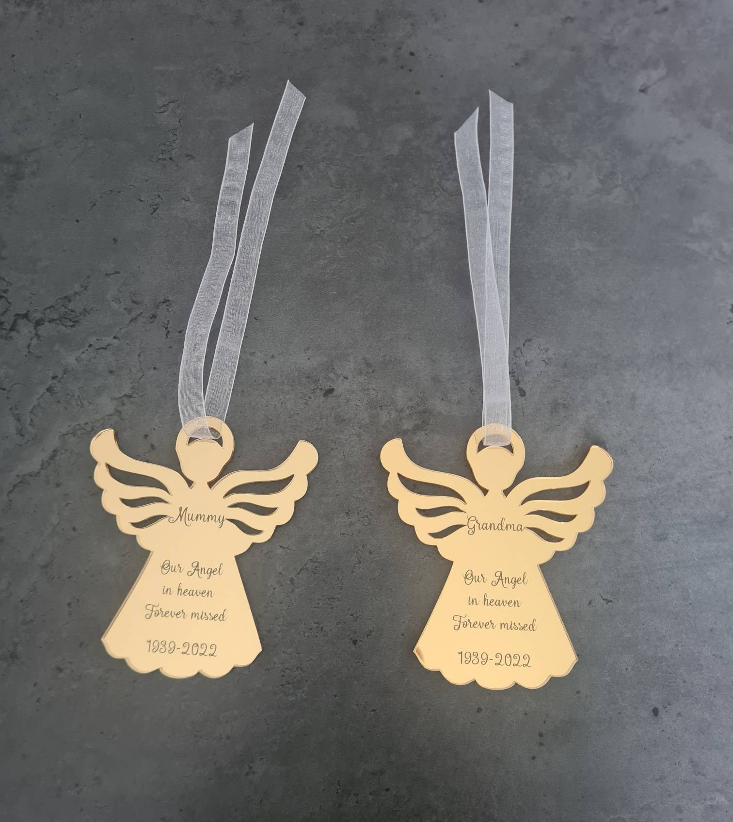 Hanging Angel Tree Decoration Personalised Angel Memorial Ornament Engraved Angel Gift Remembrance Angel Bauble Memorial Christmas Ornament