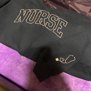 Embroidered NURSE Athletic Block Gemma Sweatshirt | Nurse Pullover Sweatshirt | Gift for Grad | New Nurse Gift | Nurse Crewneck Sweatshirt