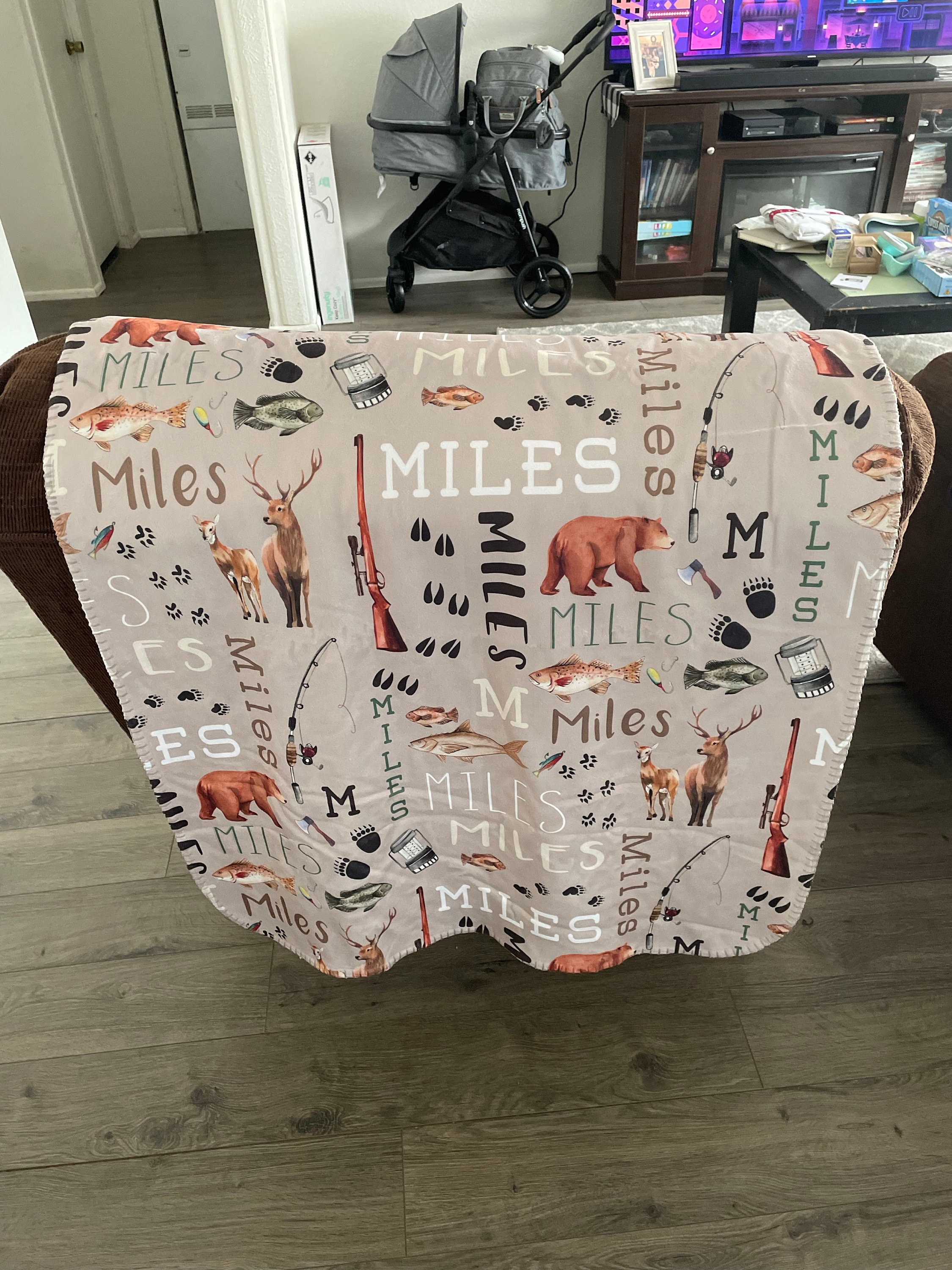 Personalized Hunting Fishing Blanket - Custom Hunting Baby Blanket- Hunting Baby Blanket - Personalized Name Blanket - Outdoors Bear Deer