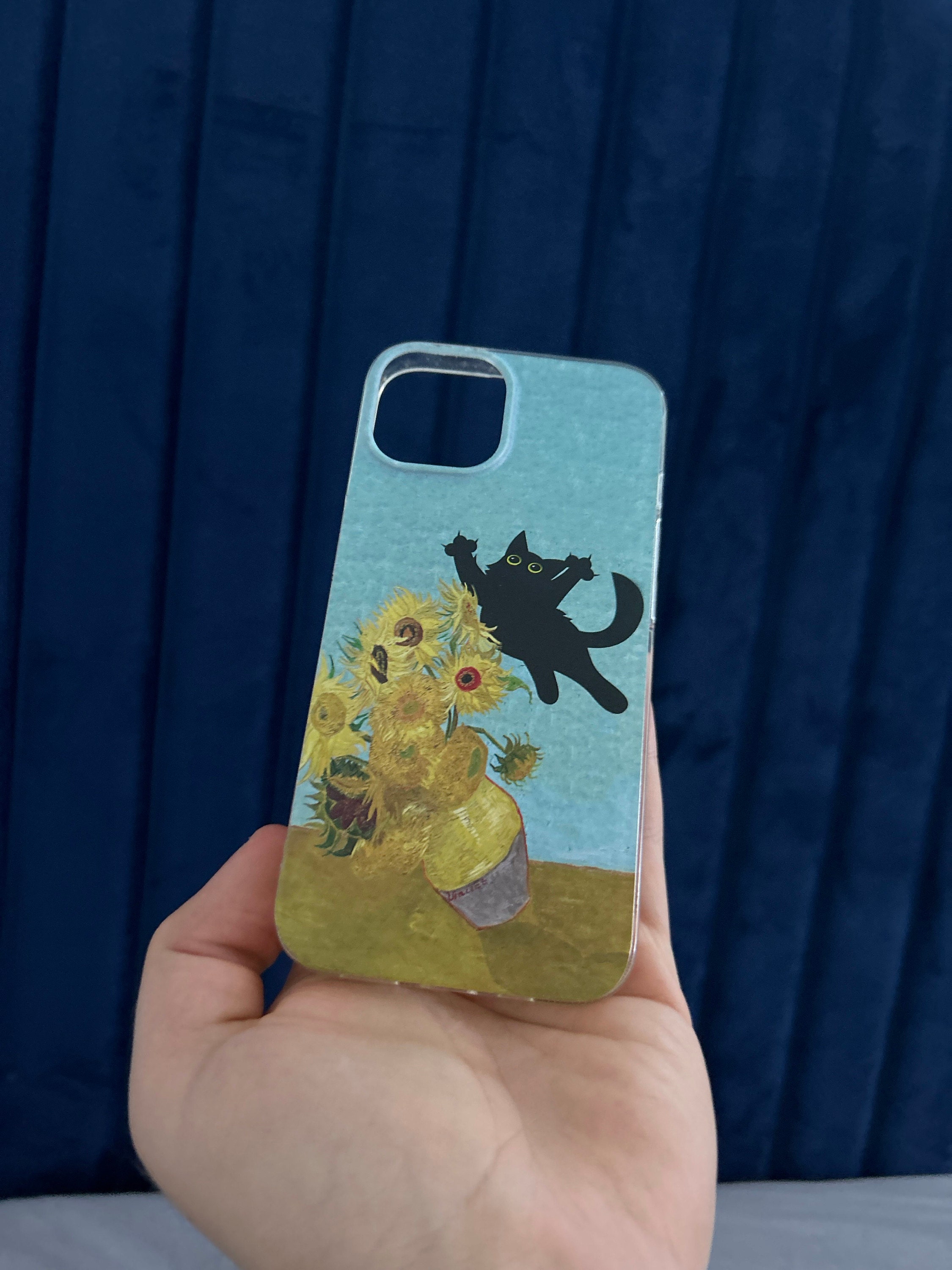 Van Gogh Phone Case Cat Meme Parody Cover Fit for iPhone 15 Pro Max, 14 Plus, 13, 12, 11, XR