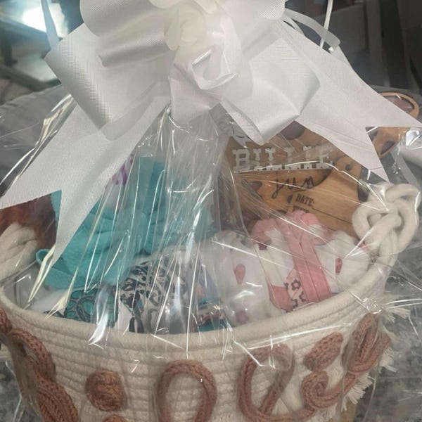 Personalized Baby Shower Gift Basket Custom Rope Basket Custom Name ...
