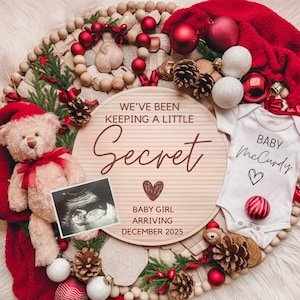 Christmas Pregnancy Announcement Holiday Digital Baby Announcement Editable Template Instant Download Girl Gender Reveal Special Gift