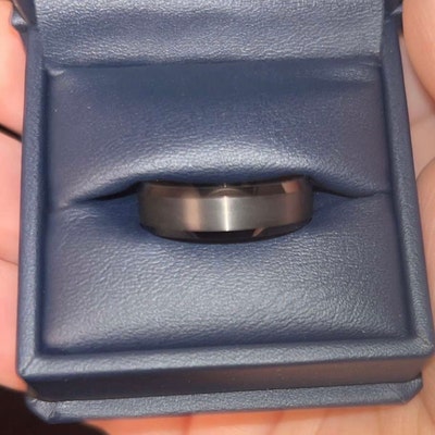 8mm Blue Men's Tungsten Wedding Band - Brushed Two-Tone High Polish Comfort Fit Ring - Size 9 - View #12